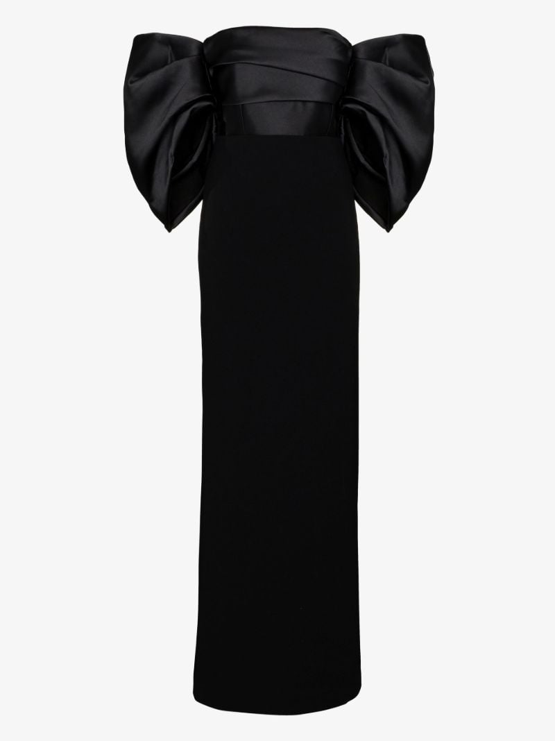 Black Arla Off-shoulder Drape Maxi Dress
