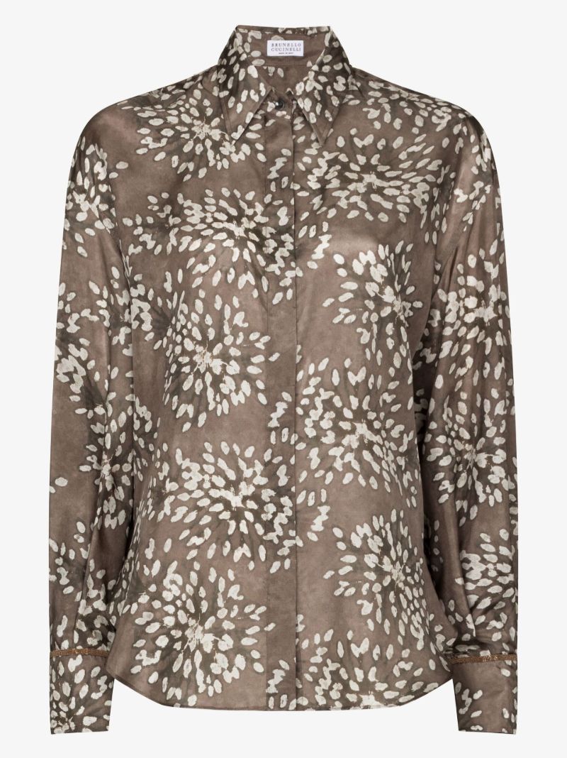Neutral Graphic Print Long Sleeve Silk Shirt