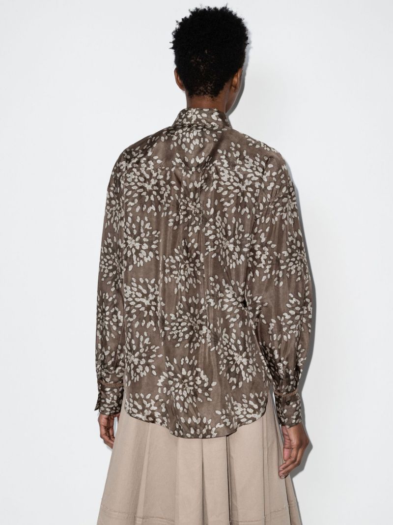 Neutral Graphic Print Long Sleeve Silk Shirt