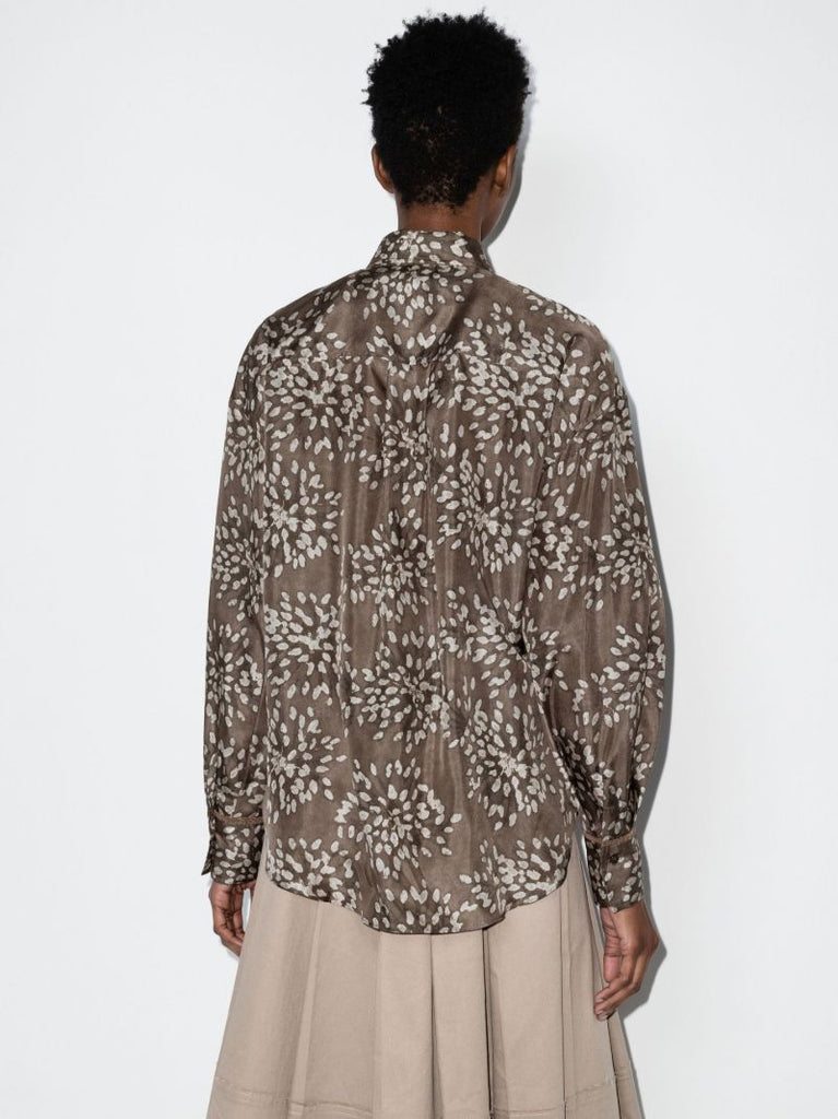 Neutral Graphic Print Long Sleeve Silk Shirt