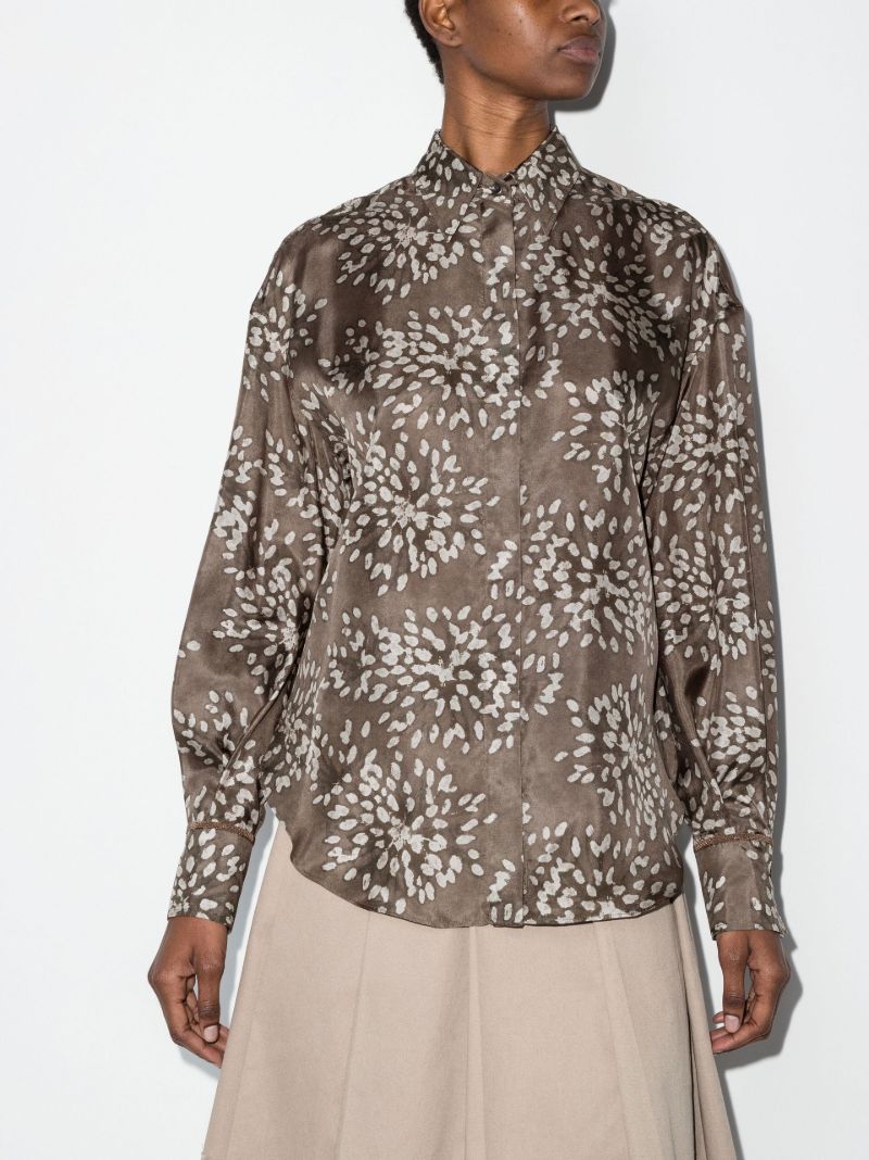 Neutral Graphic Print Long Sleeve Silk Shirt