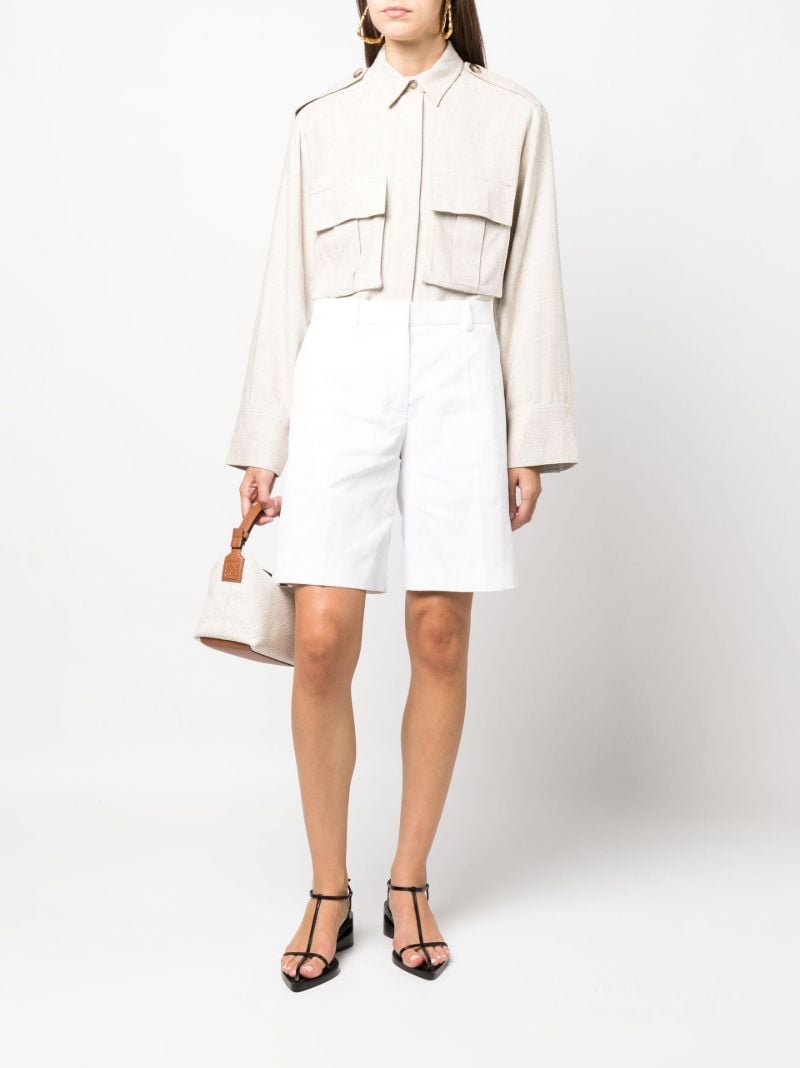 White Knee-length Tailored Linen Shorts