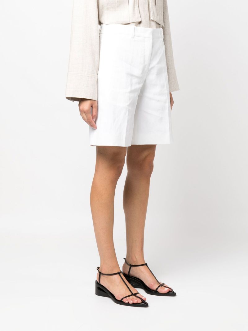 White Knee-length Tailored Linen Shorts