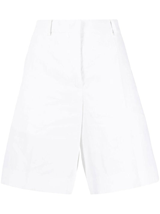 White Knee-length Tailored Linen Shorts