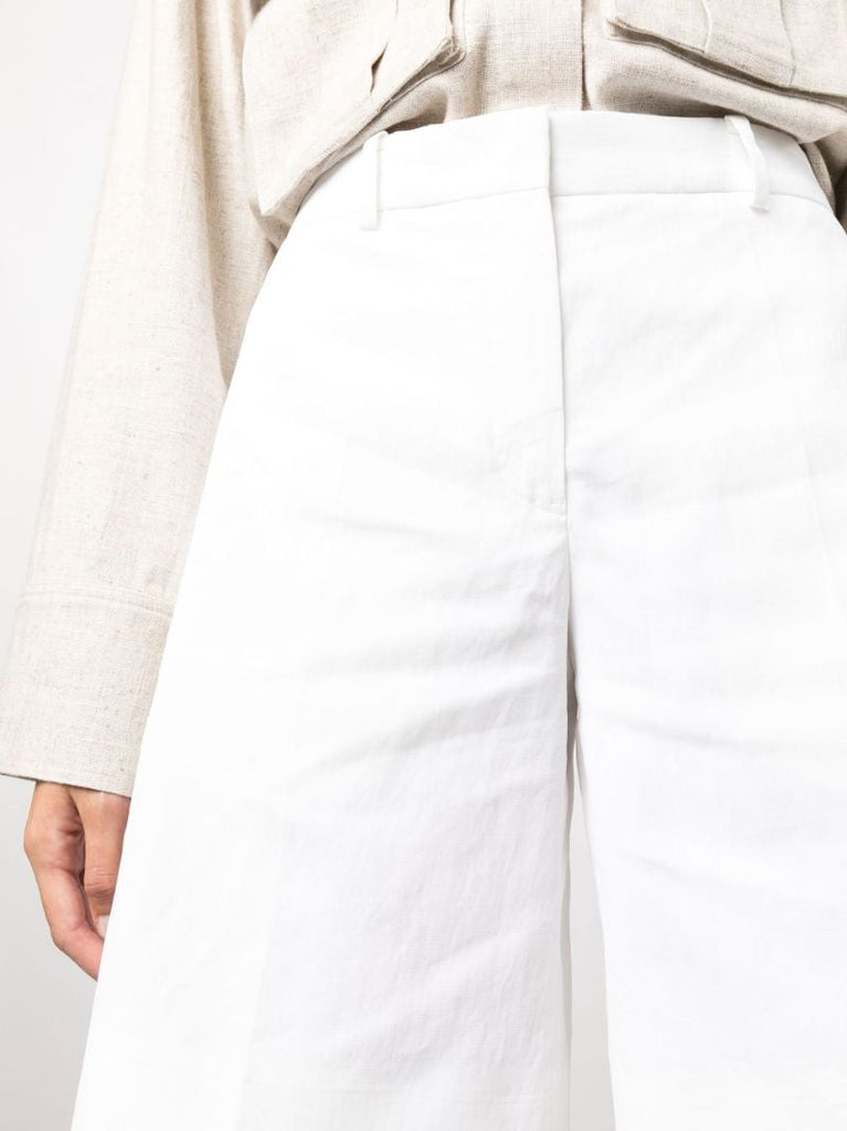 White Knee-length Tailored Linen Shorts
