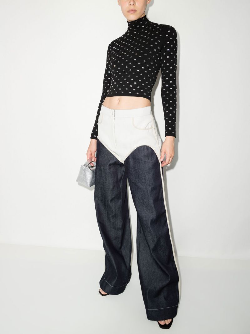 Black Crystal Embellished Cropped Turtleneck