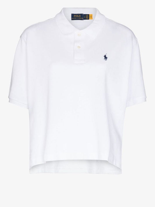 White Embroidered Cotton Polo Shirt