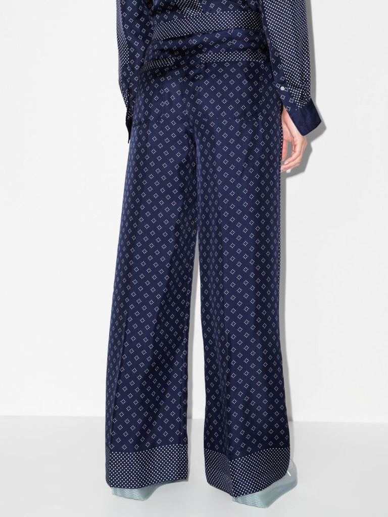 Blue Handkerchief Print Silk Wide Leg Trousers