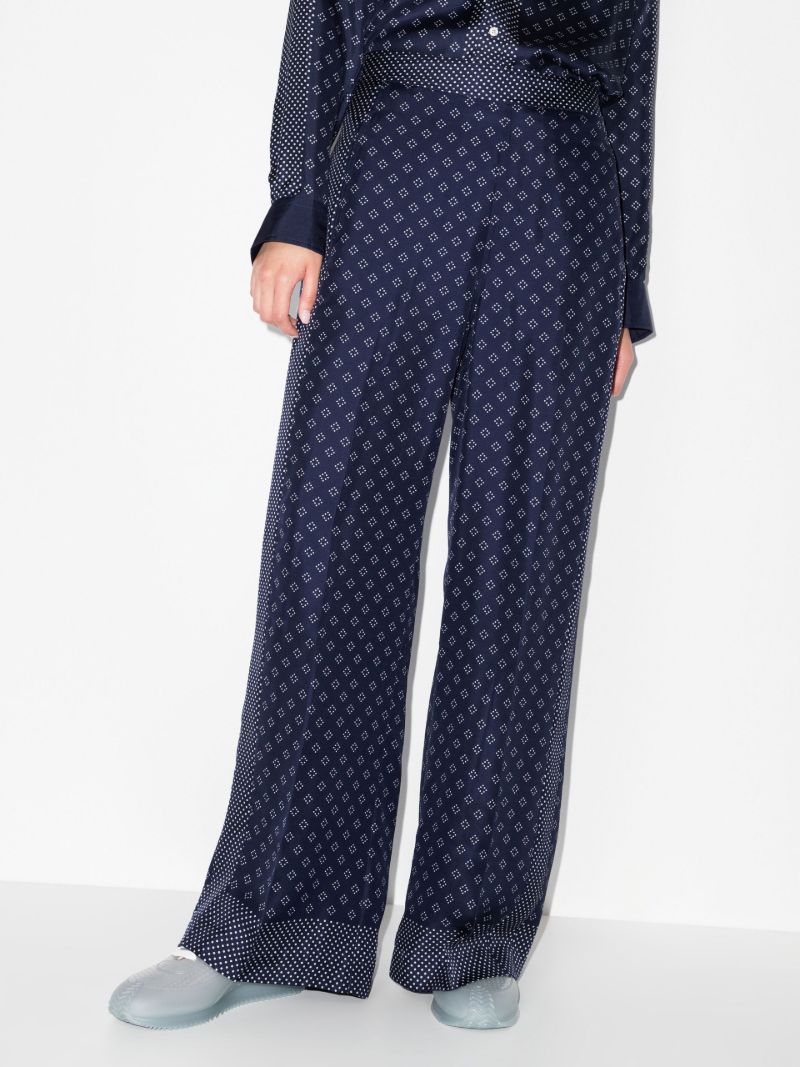 Blue Handkerchief Print Silk Wide Leg Trousers