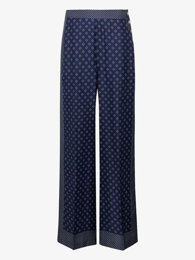 Blue Handkerchief Print Silk Wide Leg Trousers
