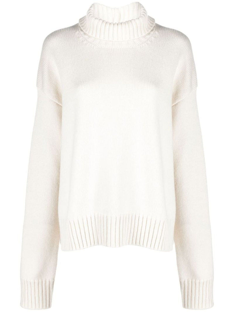 White Roll Neck Cashmere Sweater
