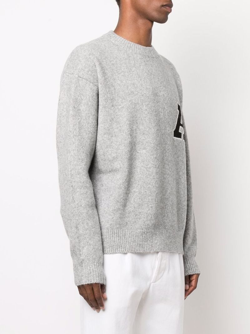 Grey Chest Logo Patch Wool Sweater