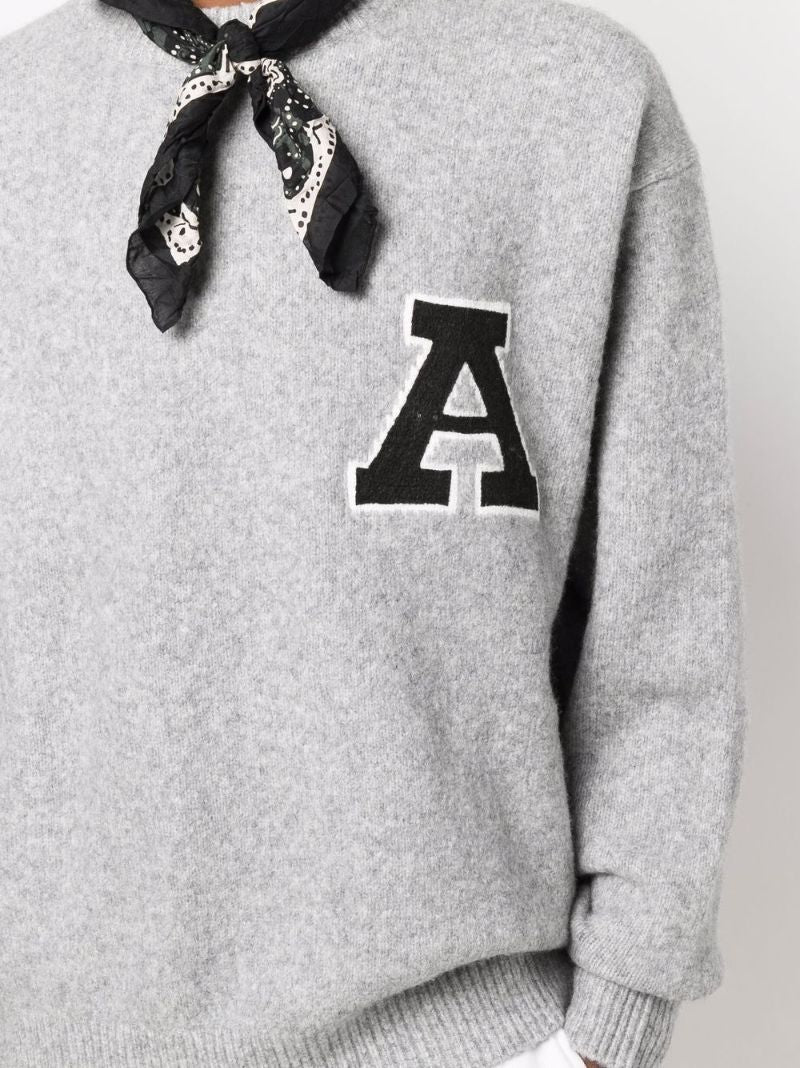 Grey Chest Logo Patch Wool Sweater