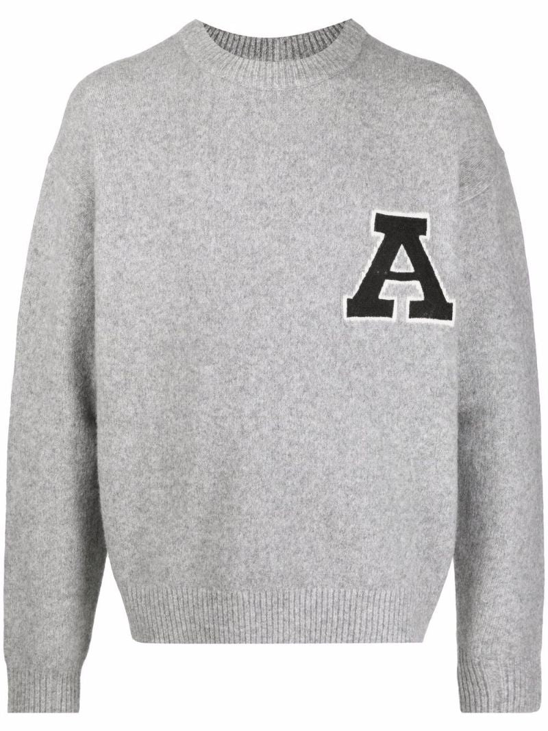 Grey Chest Logo Patch Wool Sweater
