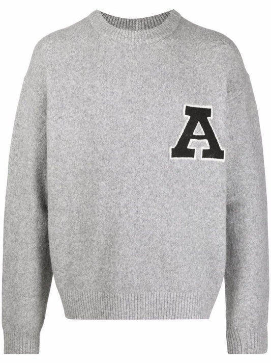 Grey Chest Logo Patch Wool Sweater