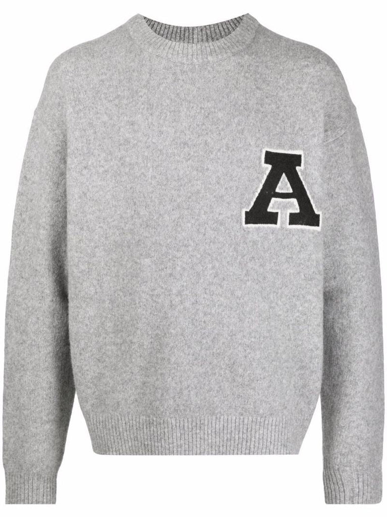 Grey Chest Logo Patch Wool Sweater