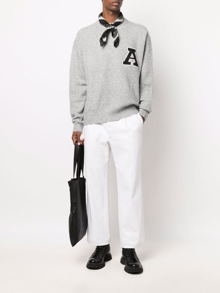 Grey Chest Logo Patch Wool Sweater