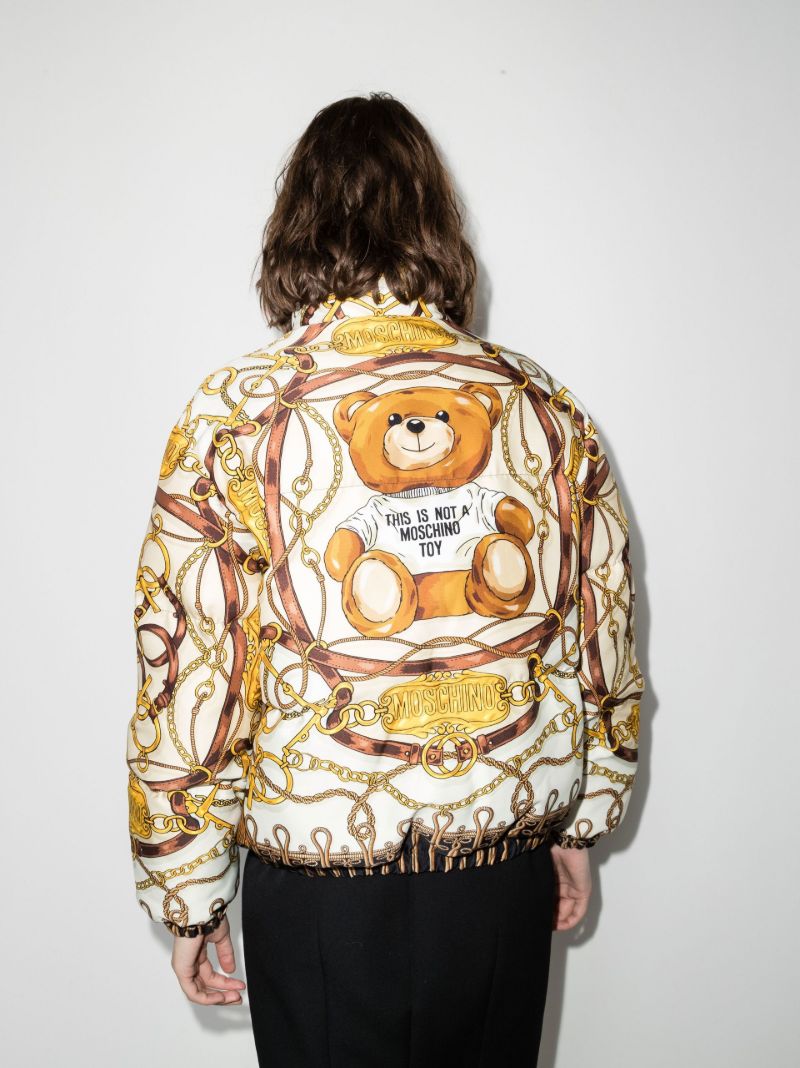Yellow Teddy Bear Scarf Print Puffer Jacket