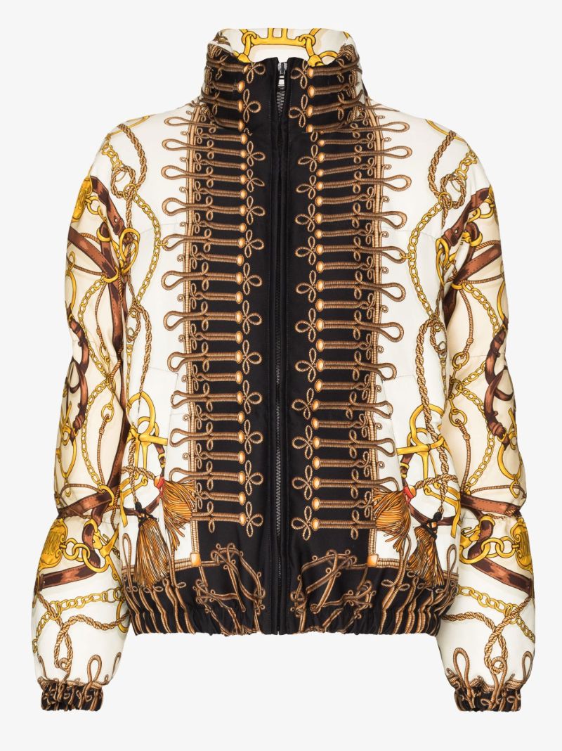 Yellow Teddy Bear Scarf Print Puffer Jacket