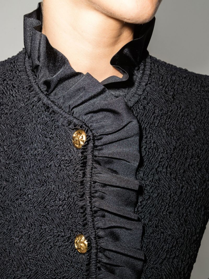 Black Ruffle Trim Smocked Mini Dress