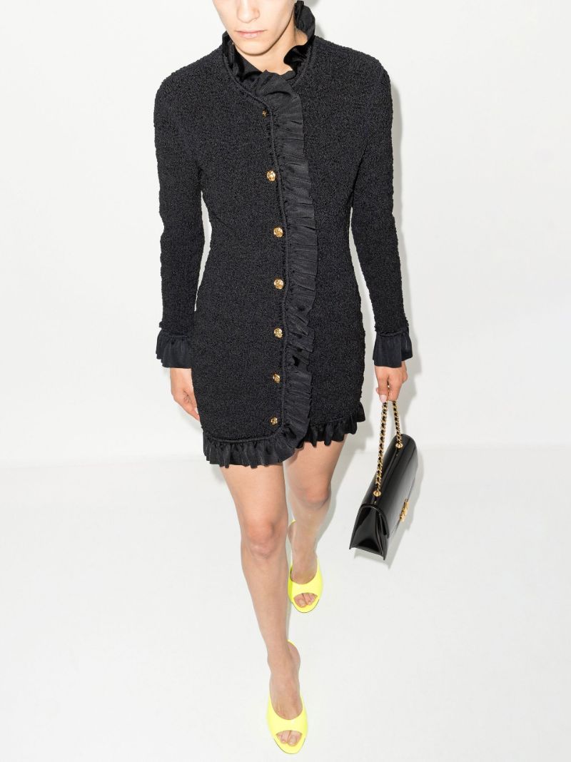 Black Ruffle Trim Smocked Mini Dress