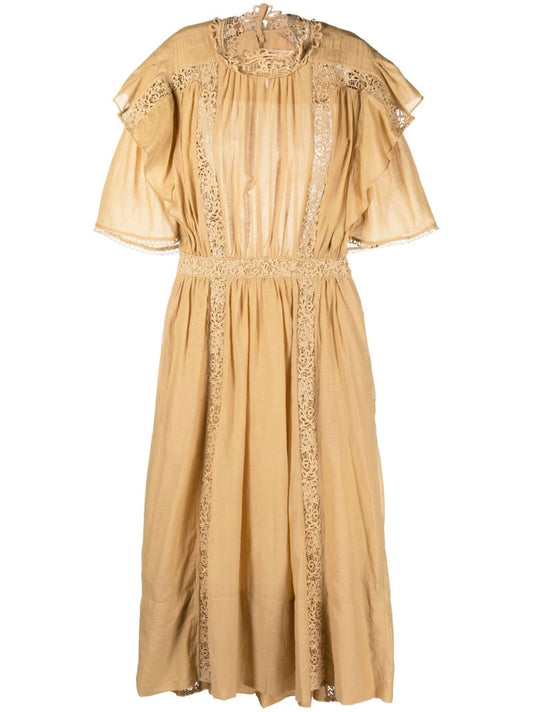 Neutral Galina Ruffle Midi Dress