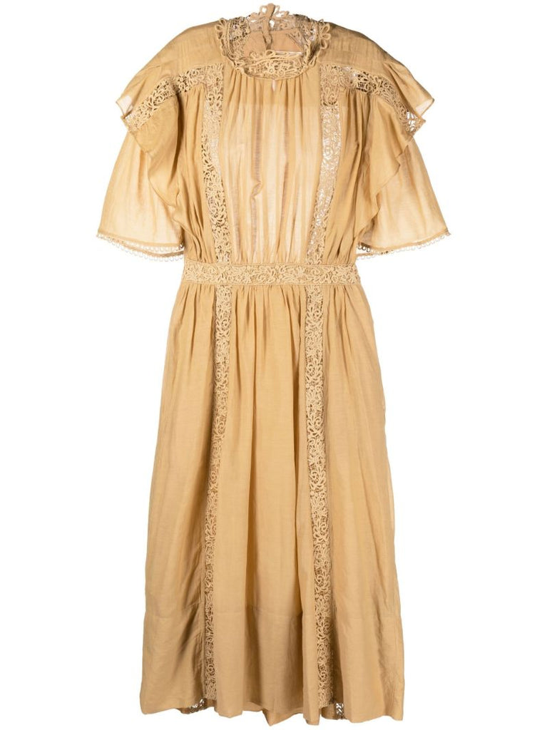 Neutral Galina Ruffle Midi Dress