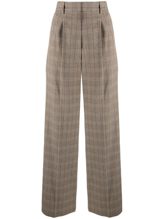 Brown Jessini Checked Wide-leg Trousers