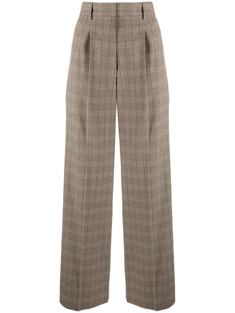 Brown Jessini Checked Wide-leg Trousers