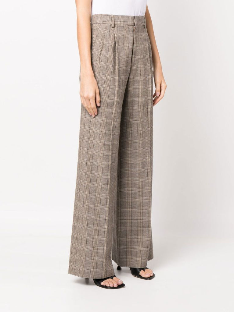 Brown Jessini Checked Wide-leg Trousers