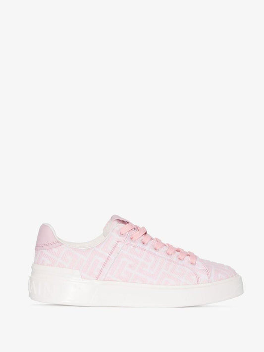 Pink and White B-court Monogram Jacquard Sneakers