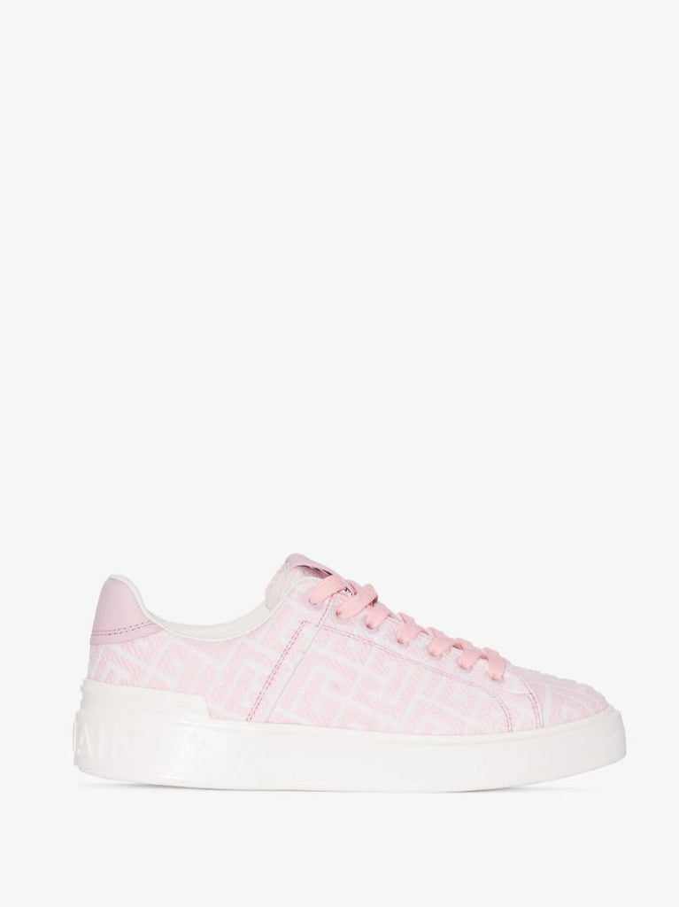 Pink and White B-court Monogram Jacquard Sneakers
