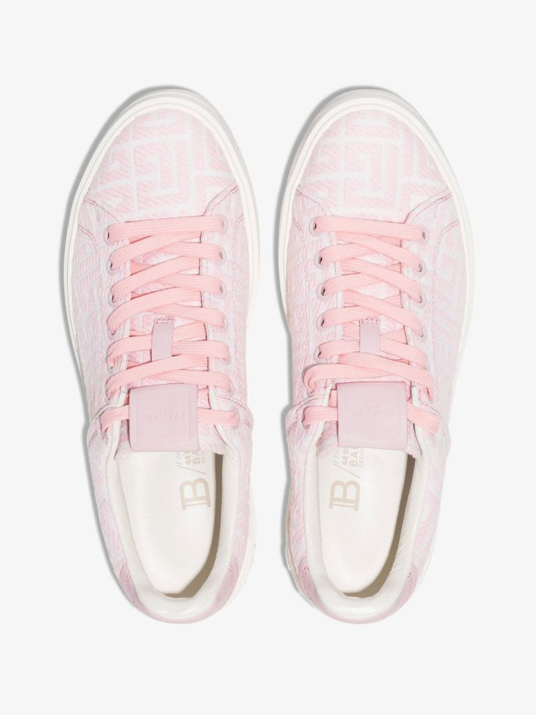 Pink and White B-court Monogram Jacquard Sneakers