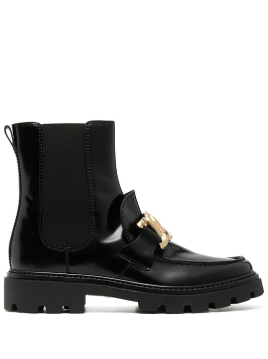 Black Chain Embellished Leather Chelsea Boots