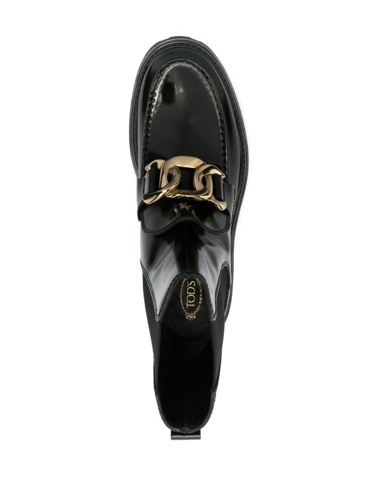 Black Chain Embellished Leather Chelsea Boots