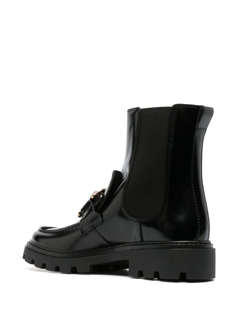 Black Chain Embellished Leather Chelsea Boots