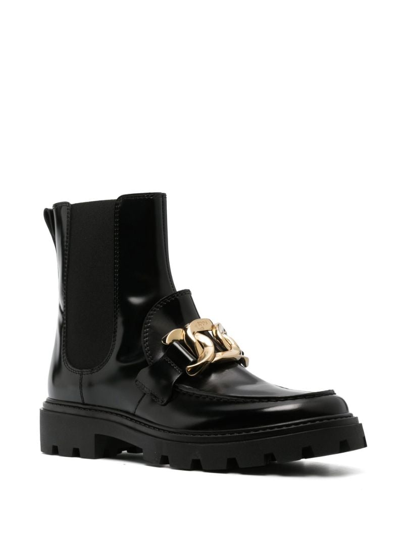 Black Chain Embellished Leather Chelsea Boots