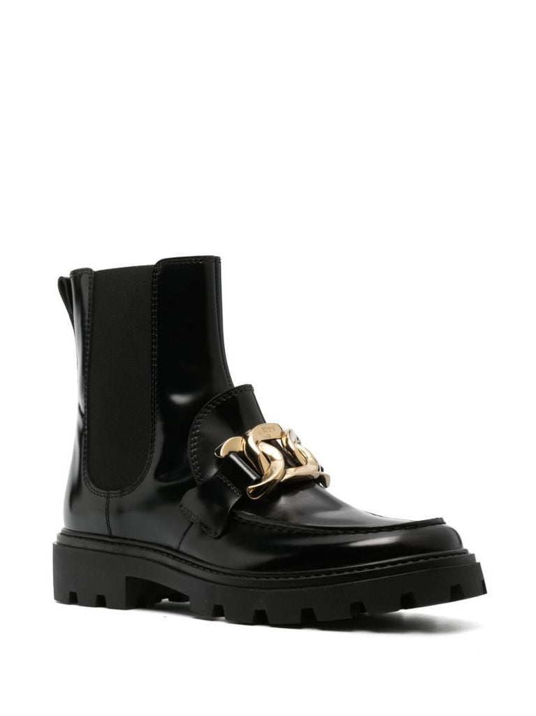 Black Chain Embellished Leather Chelsea Boots