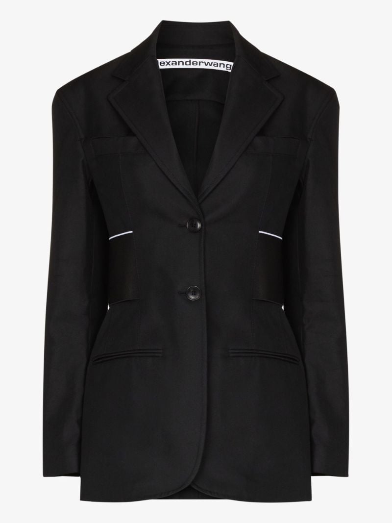 Black Logo Waistband Single-breasted Cotton Blazer