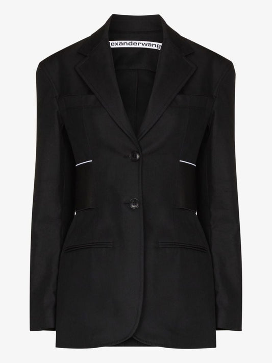 Black Logo Waistband Single-breasted Cotton Blazer