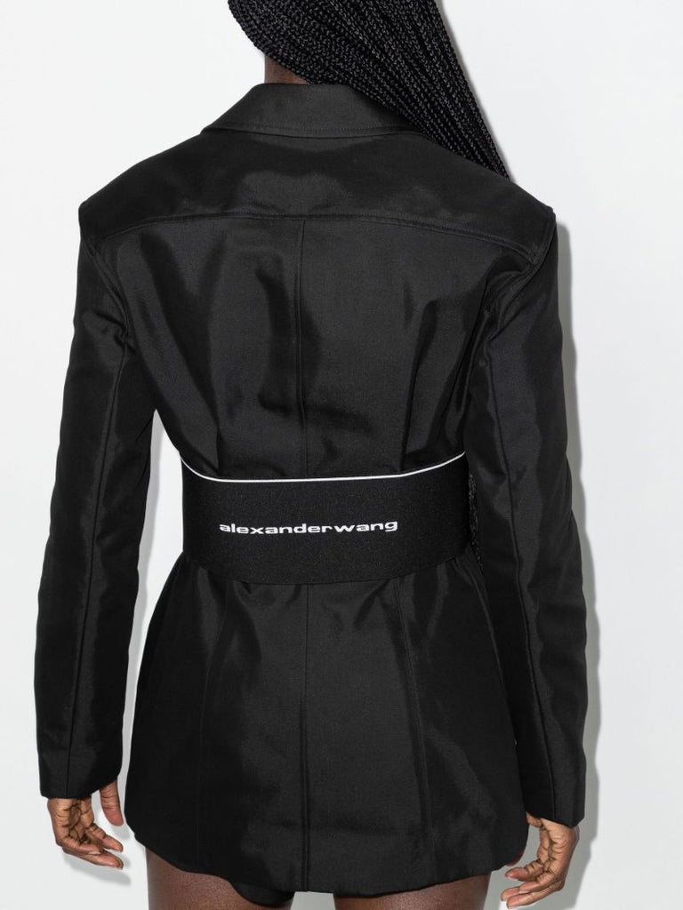 Black Logo Waistband Single-breasted Cotton Blazer