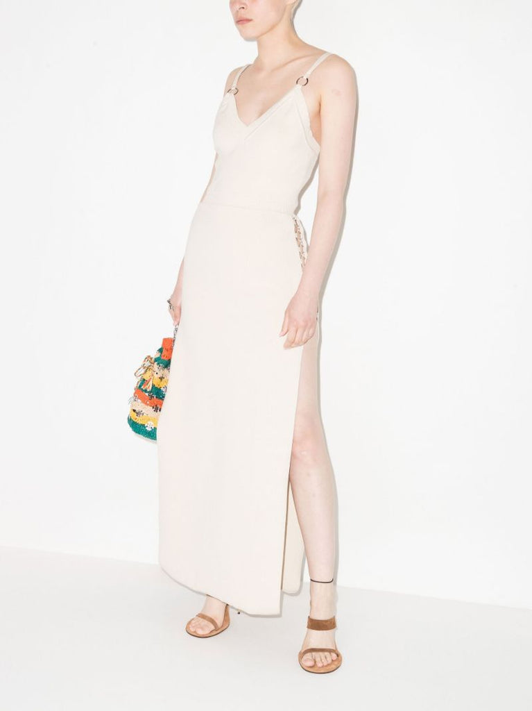 Neutral Ring Detail Knitted Midi Dress