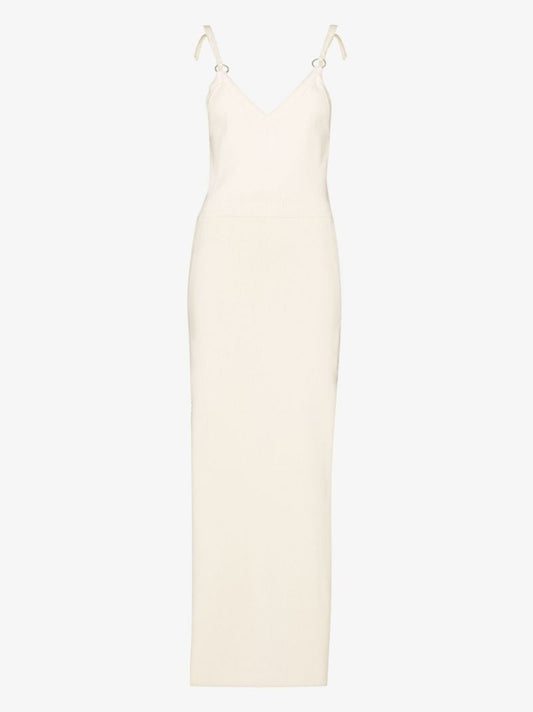 Neutral Ring Detail Knitted Midi Dress