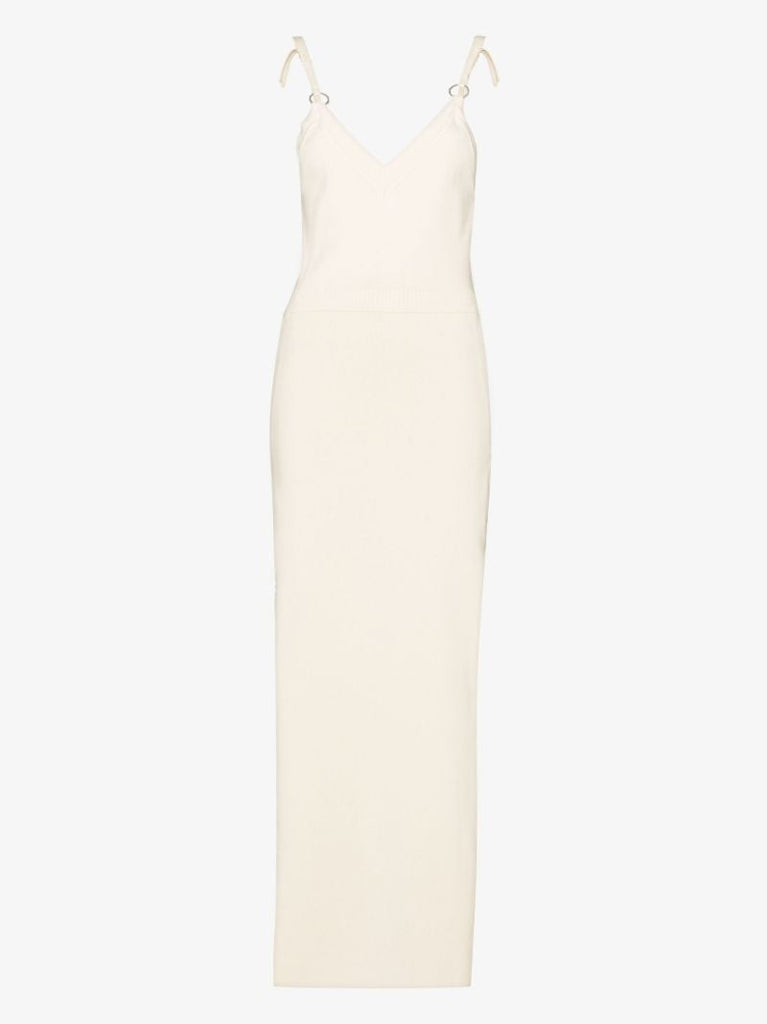 Neutral Ring Detail Knitted Midi Dress