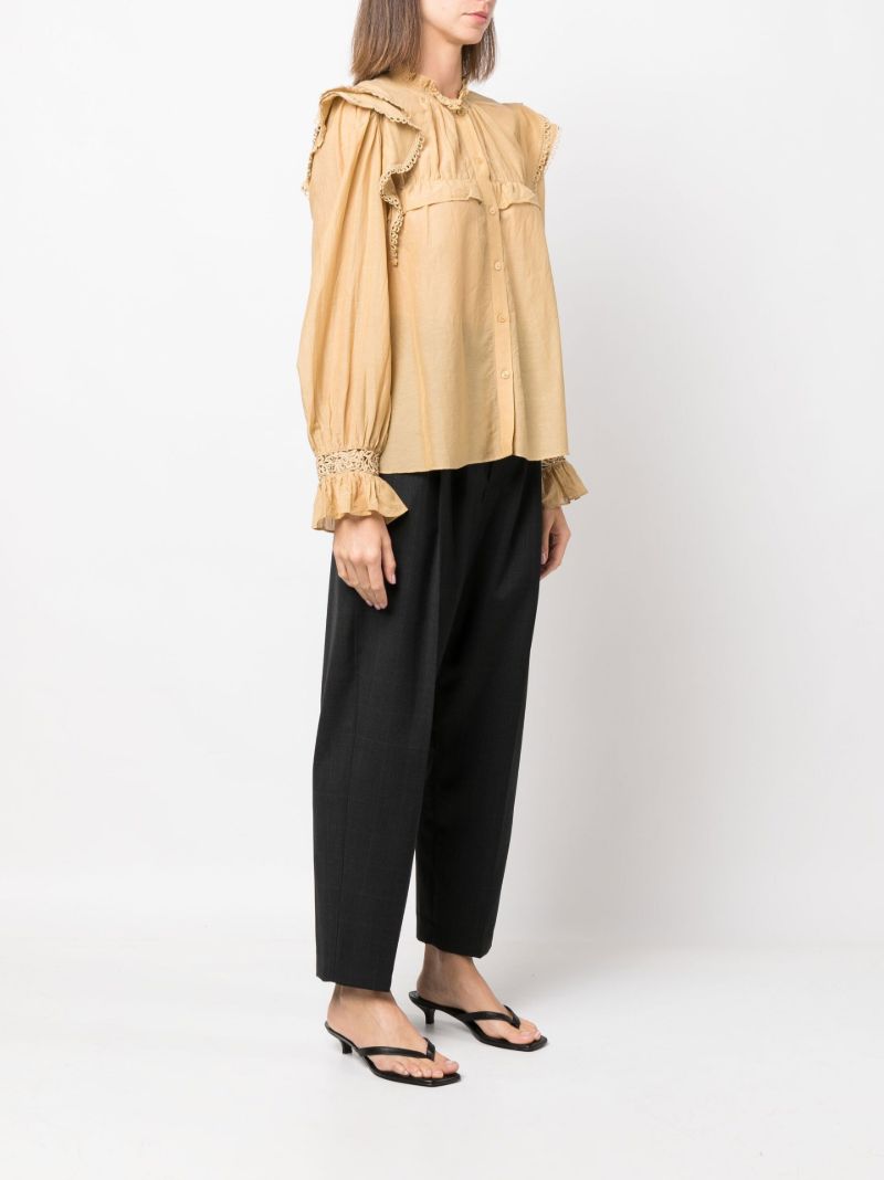 Neutral Ruffle Long Sleeved Blouse