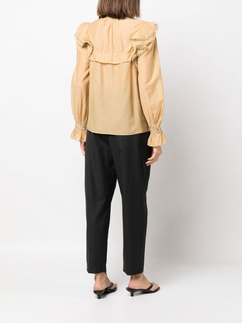 Neutral Ruffle Long Sleeved Blouse
