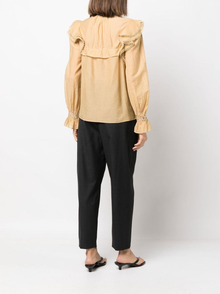 Neutral Ruffle Long Sleeved Blouse
