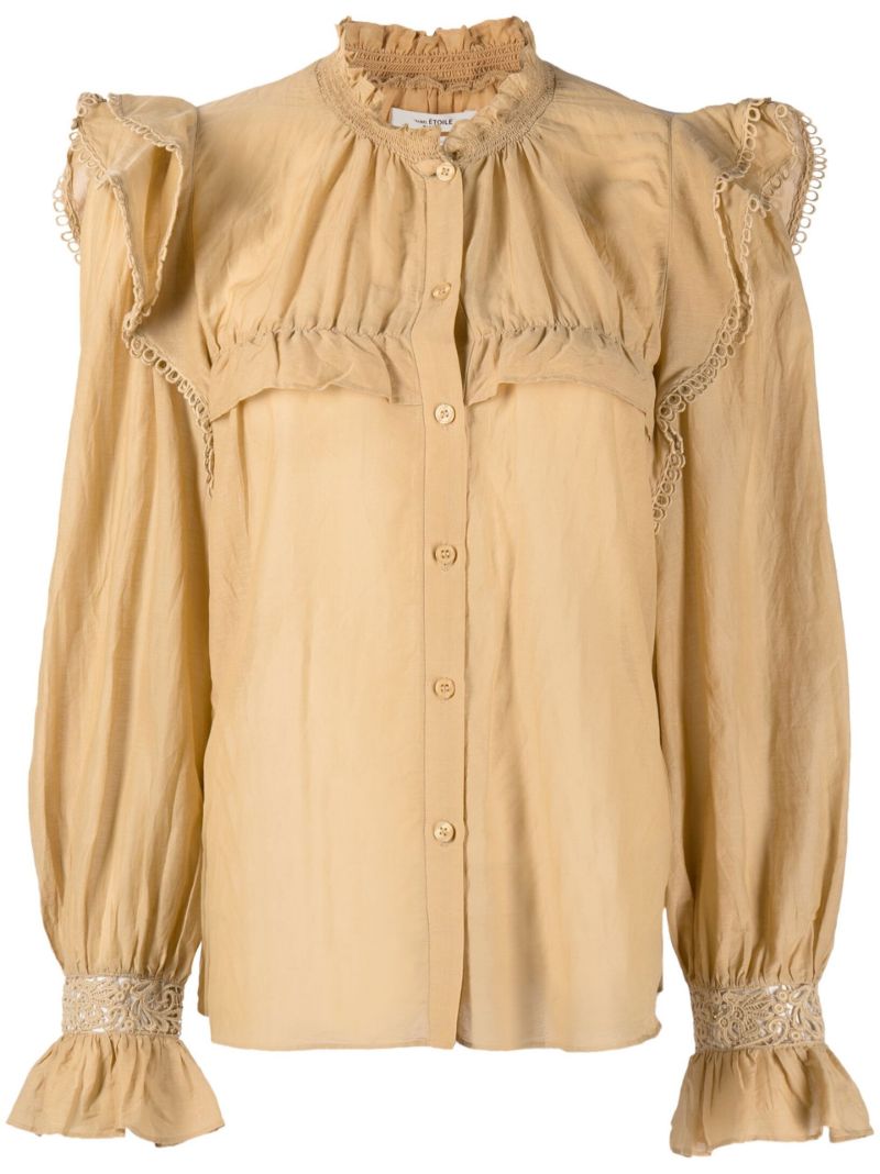 Neutral Ruffle Long Sleeved Blouse