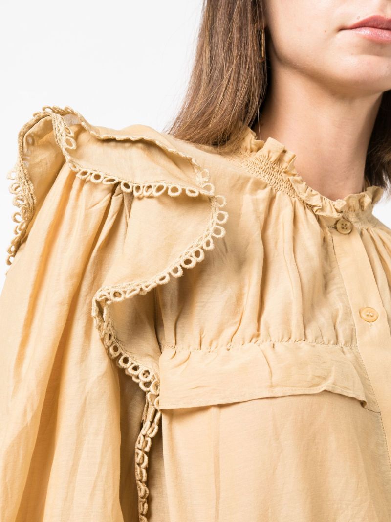 Neutral Ruffle Long Sleeved Blouse