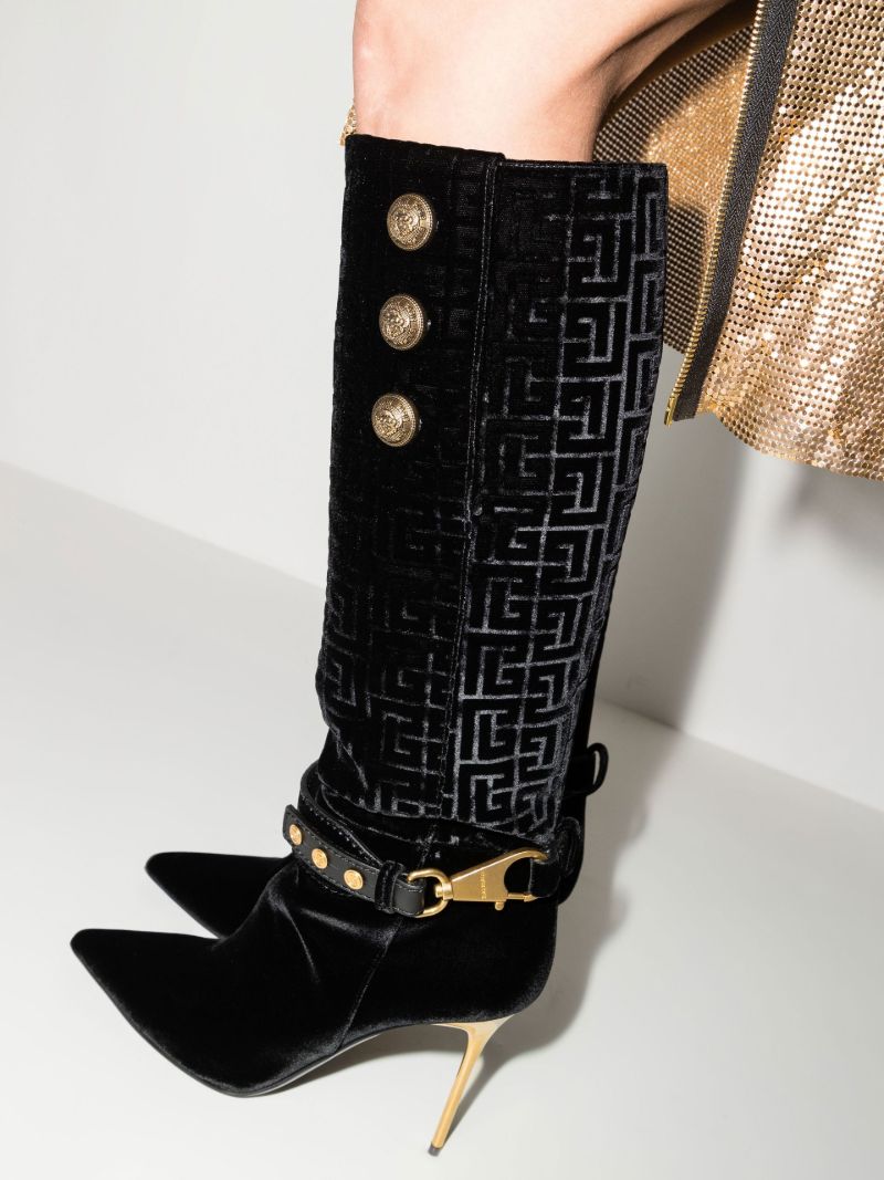 Black 95 Monogram Knee-high Suede Boots
